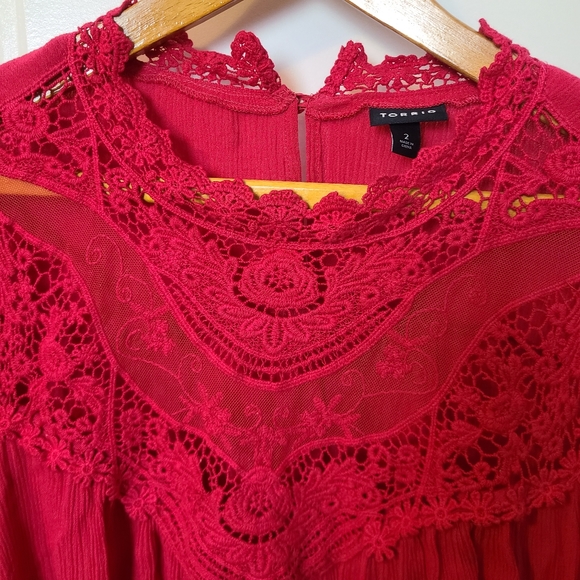 Torrid Pink Long Sleeve Blouse Lace Detail 2X - Picture 4 of 11